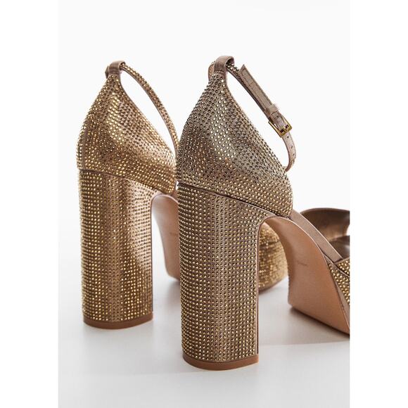 Mango Heeled Platform Sandal With Strass Strap - 6 - Neutral - Picture 2 of 6